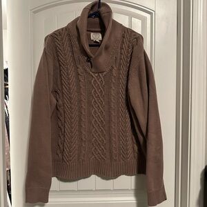 St. John’s Bay Taupe Cowl Neck Fisherman’s Sweater Large